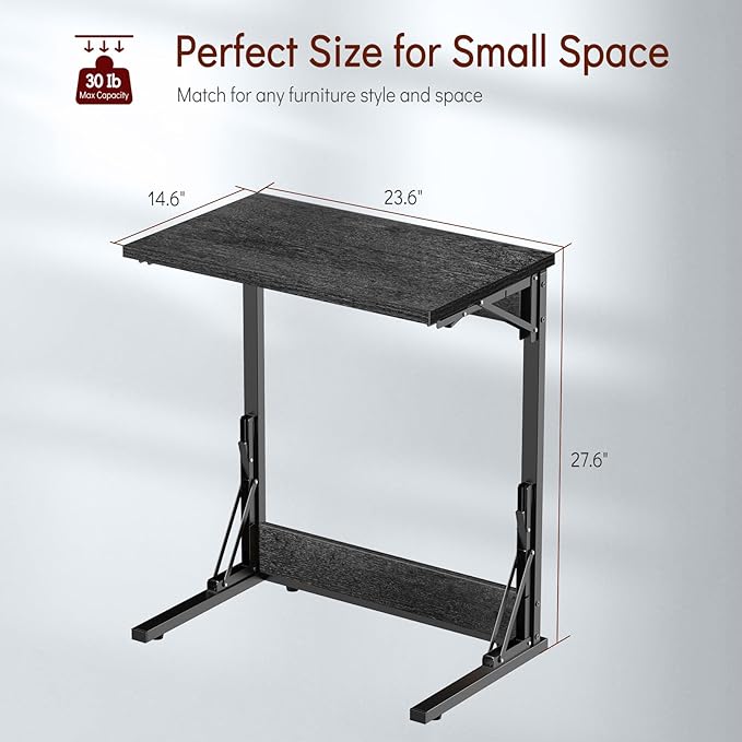 Tatub 24" Folding C Shaped End Table, Small Sofa Side Laptop Desk, Couch TV Tray Table for Living Room, Bedroom, Gray