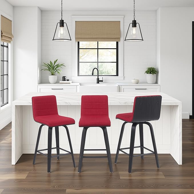 Vienna Modern Counter Height Swivel Bar Stool with Red Upholstered Seat and Brushed Wood Frame Set of 2