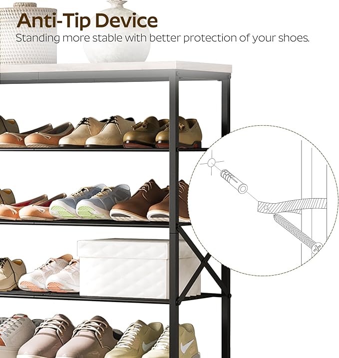 8 Tier Shoe Rack, Shoe Storage Organizer, Large Capacity Shoe Shelf Holds 32 Pairs of Shoes, Durable and Stable, for Entryway, Hallway, Closet, Dorm Room, Greige and Black SS08BG