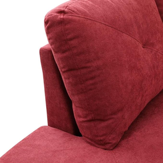 Red L-Shaped 3-Piece Flannelette Sofa with Storage Ottoman Set, Sectional Couch Sofa Set for Living Room, Office, Small Space