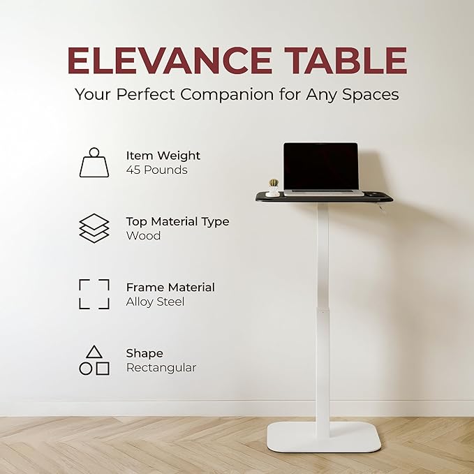 Ergohome™ ELEVANCE Table™ Height Adjustable Side Table for Couch or Bed, Laptop Table - Small End Table Office Coffee Table - C-Shaped Sofa Side Table with Multi-Function (White Base & Carbon Top)