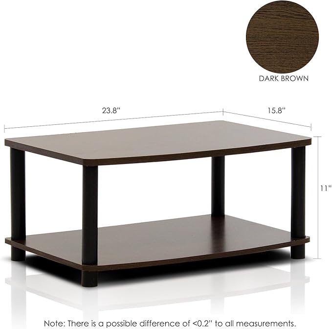 Furinno Turn-N-Tube 2-Tier TV Riser, Small Elevated No Tools TV Stand for TV up to 32 inch, 15.8" x 23.8" x 11", Dark Brown/Black