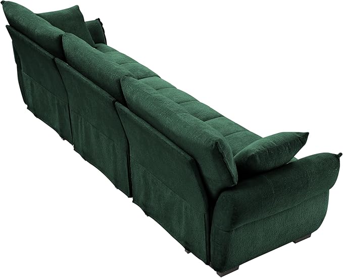 Modern Chenille Fabric 3-Seat Sofa w/ 2 Pillows, Premium Upholstery Living Room Couch with Tufted Backrest & Comfortable Armrests and High-Resilience Memory Foam Cushions,Green