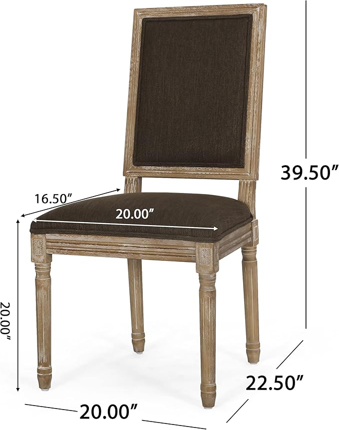 Christopher Knight Home Regina French Country Dining Chairs Set of 2, Wooden Dining Room Chair, High Back Kitchen Side Chair, Fabric Upholstered Armless Extra Seat, Brown and Natural