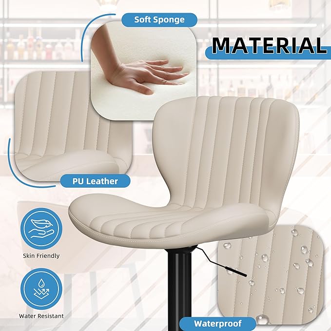 Shintenchi Bar Stools Set of 4 Modern Swivel Bar Chairs, Counter Height Faux Leather Metal Barstools, Upholstered Island Chairs with Back and Footrest, Beige