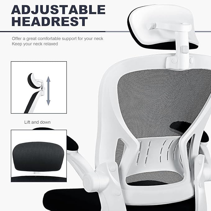 Office Chair Ergonomic Desk Chair Comfort Adjustable Height with Wheels，Lumbar Support Mesh Swivel Computer Home Office Study Task Chair Black & White