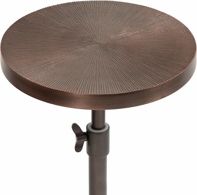 Kate and Laurel Engles Traditional Adjustable-Height Pedestal Drink Table; 10 x 10 x 30; Bronze; Vintage Round Indoor Metal Plant Stand with Embossed Sunburst Pattern