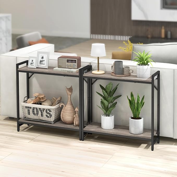 Narrow Console Table, Small Entryway Table, Sofa Table with 2 Support Bar, Industrial Couch Table, Thin Side Table, Display Table for Living Room, Hallway, Bedroom, Foyer, Grey