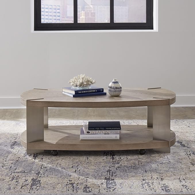 Liberty Furniture Harlow Living Room Oval Cocktail Table - Sandstone & Satin Nickel