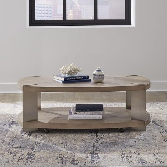 Liberty Furniture Harlow Living Room Oval Cocktail Table - Sandstone & Satin Nickel
