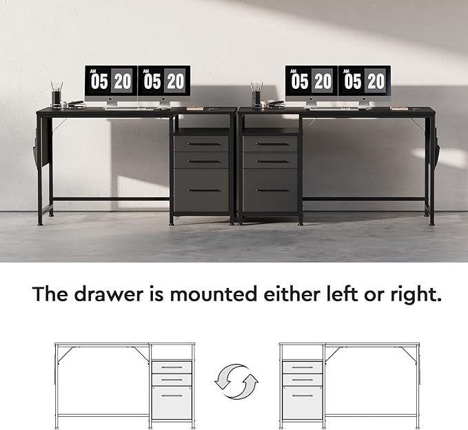 Ｍａｉｈａｉｌ Maihail Small Desk with Drawers, 47 inch Computer Desk with Shelves, Writing Desk with Storage, Small Office Desk with Metal Frame, Black