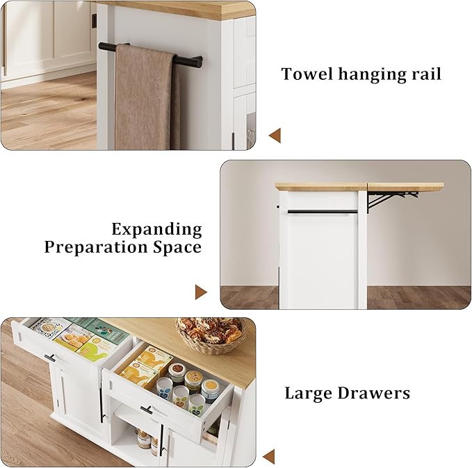 Mobile Modern Storage Island,Rolling Kitchen Island with Drop Leaf - Door Cabinet, Drawer, Bar Cart with Cabinet, Portable Cart Island Table for Kitchen,White