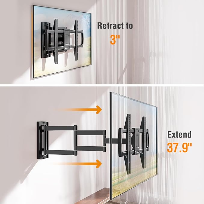 ELIVED Long Arm TV Wall Mount for Most 42-75 Inch TVs, 37.9 Inch Long Extension Corner TV Mount, Full Motion Wall Mount tv Bracket Swivel and Tilt, Holds up to 99 lbs. Max VESA 600x400mm, YD3038