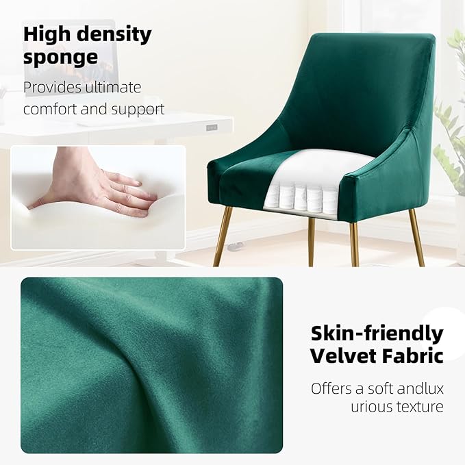 Velvet Dining Chairs, Furniture Collection Modern Contemporary Upholstered with Polished Gold Metal Legs, Set of 6(Green)