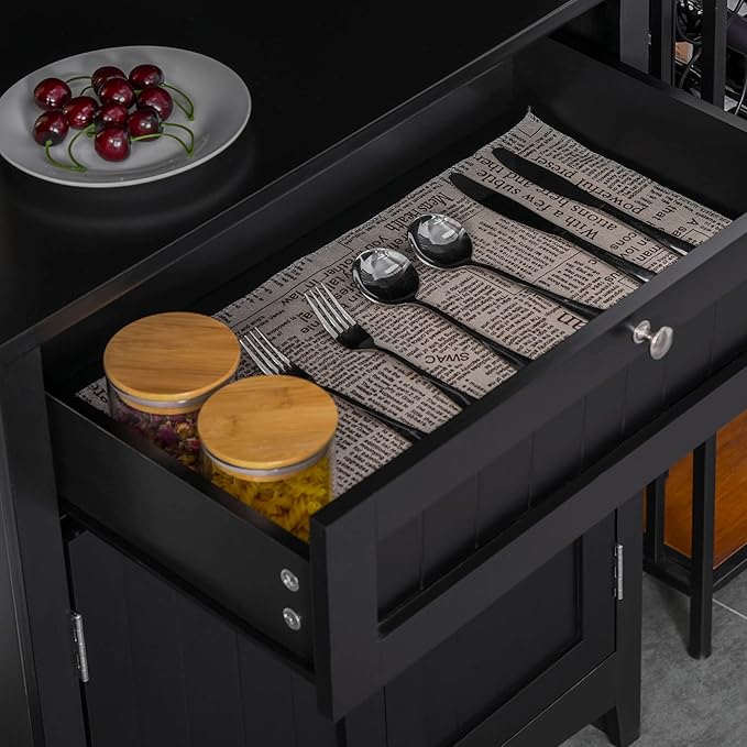 HOMCOM Elegant Buffet with Hutch, Kitchen Pantry Storage Cabinet with Framed Glass Door Drawer and Microwave Space, Black