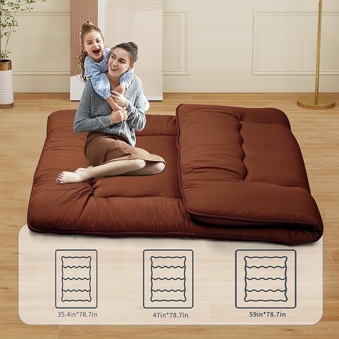 Japanese Floor Mattress,Roll Up Memory Foam Tatami Mat Easy to Store and Portable,Futon Mattress Suitable for Camping and Guest Room (Carbon, Twin (80" x 36"))