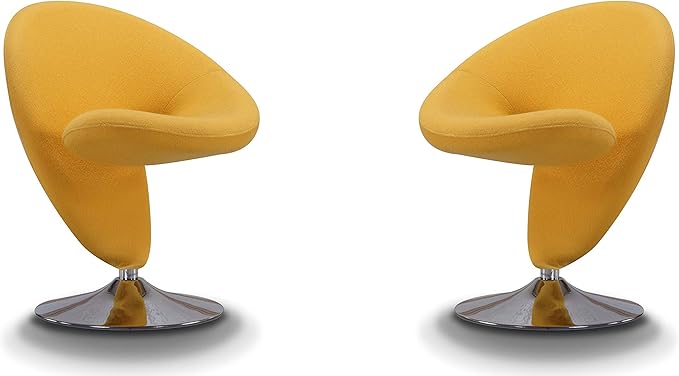Manhattan Comfort Curl Swivel Accent Chair with 360° Turn, Fully Assembled, Upholstered in Wool Blend, Modern Ergonomic Design with Polished Chrome Base, Living Room & Office, Set of 1, Yellow