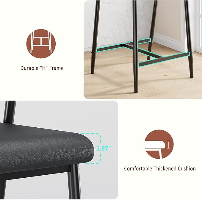 GarveeHome Counter Height Bar Stools Set of 2 with Arms, 26" Upholstered Modern Bar Stools Set with Wood Back & Footrest for Kitchen Island, Counter Bar, Wider Seat, Easy Assembly,Retro Black