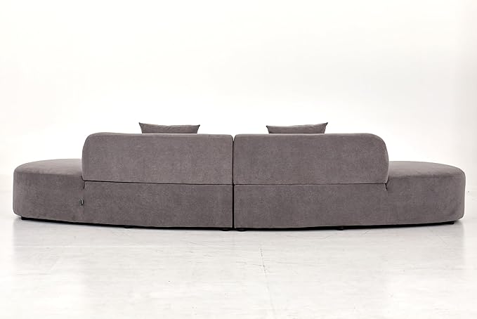 Container Furniture Direct 132" Curved Sofa with Throw Pillows, 6 Seater Luxury Velvet Couch with Half Moon Design and High-Density Foam, Ideal for Modern Living Room, Office & Apartment, Grey