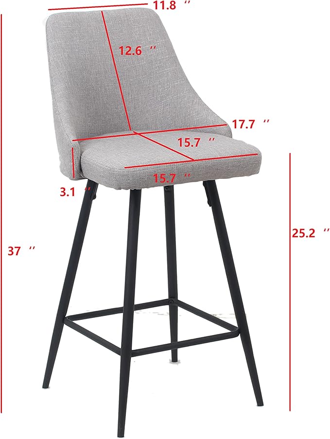 BTEXPERT Set of 2 Pack, Premium upholstered Dining 25" Seat Height High Back Bar Stool Chairs, Gray Polyester