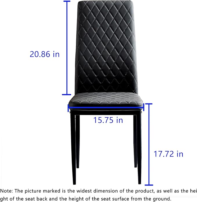 JT Modern Minimalist Dining Chair Fireproof Leather Sprayed Metal Pipe Diamond Grid Pattern Restaurant Home Conference Chair Set of 4 Or 6 (6, Black)