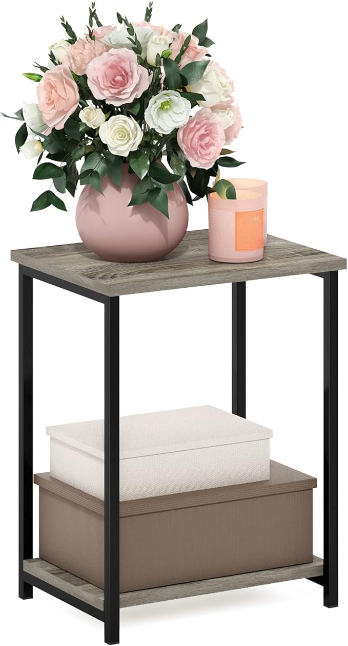 Furinno Simplistic Metal Frame End Table, 1-Pack, French Oak