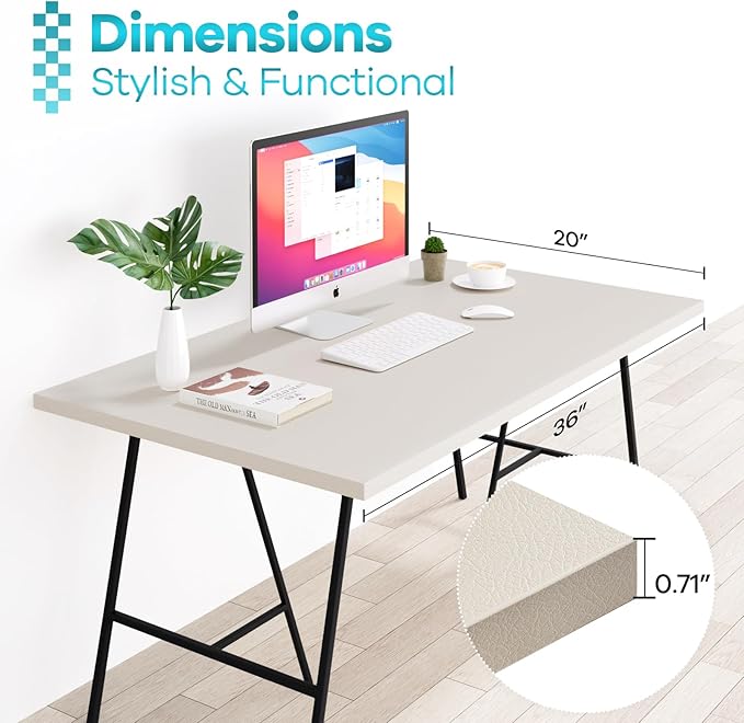 Kaboon Universal Tabletop 36"x20", Solid One-Piece Melamine Table Top, Double L Floating Desk DIY, Home and Office Countertop, Leather/Ivory