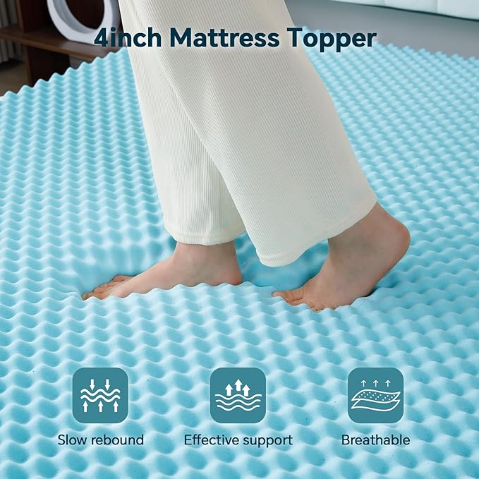 4 Inch Memory Foam Mattress Topper Full Size - Dual Layer 3 Inch Cooling Gel Memory Pad and 1 Inch Pillow Top Mattress Cover for Back Pain - 54" x 75" x 4"