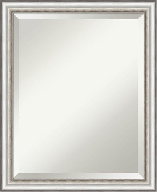 Amanti Art Silver Bathroom Mirror for Over Sink, 23x19 Salon Silver Narrow Rectangle Vanity Mirror, Small Traditional Frame, Hangs Horizonally and Vertically, Bathroom Wall Decor, Beveled Edge