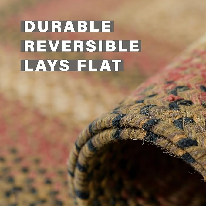 Homespice Russet Multi Color Jute Braided Area Rugs, 8x10' Rectangle - Warm Country Decor, Perfect for Living Rooms and Bedrooms - Pet Friendly and Easy to Clean