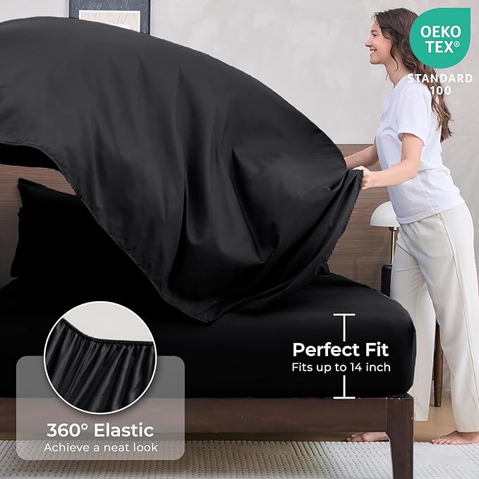 HEVUMYI Black King Comforter Set - 7-Piece All Season Bed in a Bag King, Ultra Soft Bedding Set with Comforter, Flat Sheet, Fitted Sheet, Pillowcases, Pillow Shams, Black