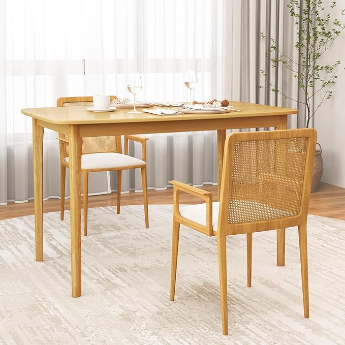 COSTWAY Dining Table, 48” Wooden Rectangular Kitchen Table with Solid Rubber Wood Legs, Spacious Tabletop for Kitchen, Dining Room, Restaurant