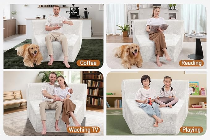 Homguava Modular Sectional Sofa, Memory Foam Couch Single Sofa Chair with Deep Seat, Modern Upholstered Sofa Couches for Living Room Apartment Office, No Assembly Required, Beige