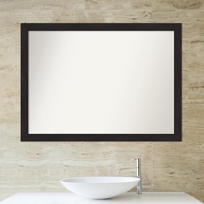 Amanti Art Brown Bathroom Mirror for Over Sink, 33x44 Furniture Espresso Rectangle Vanity Mirror, X-Large Casual Frame, Hangs Horizonally and Vertically, Bathroom Wall Decor, Non-Beveled Edge