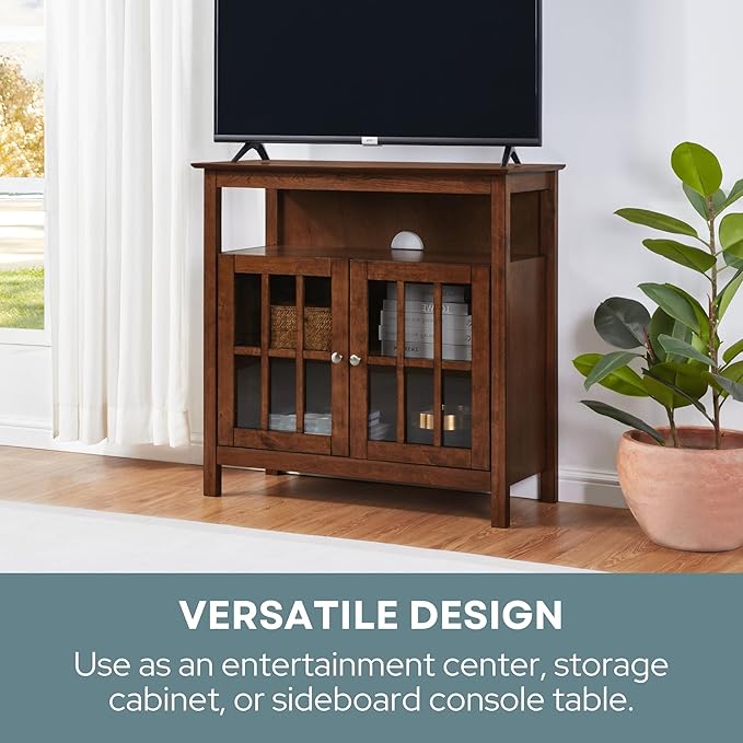 Convenience Concepts Big Sur Highboy TV Stand 36" - Modern Entertainment Center For TVs up to 40", Storage Cabinet for Dining, Living Room, & Entryway, Console Hall Table with Shelves, Dark Walnut