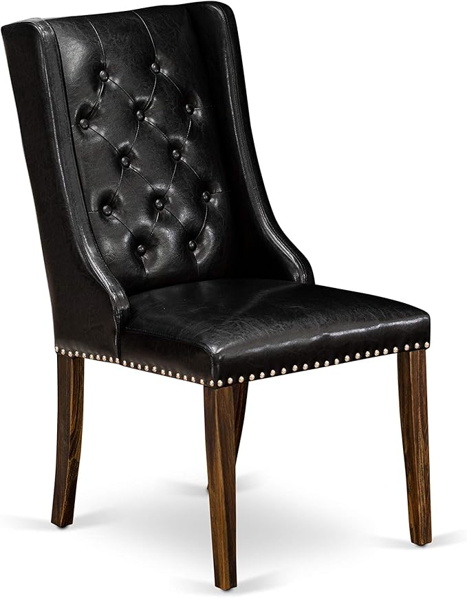 East West Furniture X777FO749-9 9 Piece Dining Table Set Includes a Rectangle Dining Room Table with X-Legs and 8 Black Faux Leather Parsons Chairs, 40x72 Inch, Multi-Color