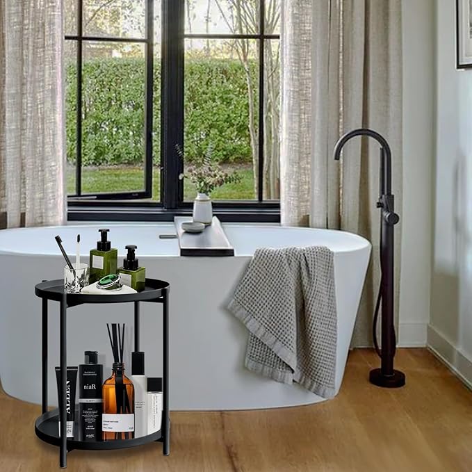 Round Side Table, 2-Tier Small Round Table, Round end Table, Nursery Side Table, with Removable Tray, for Room, Bedroom, Balcony, Living, Sofa, Kitchen, and Office