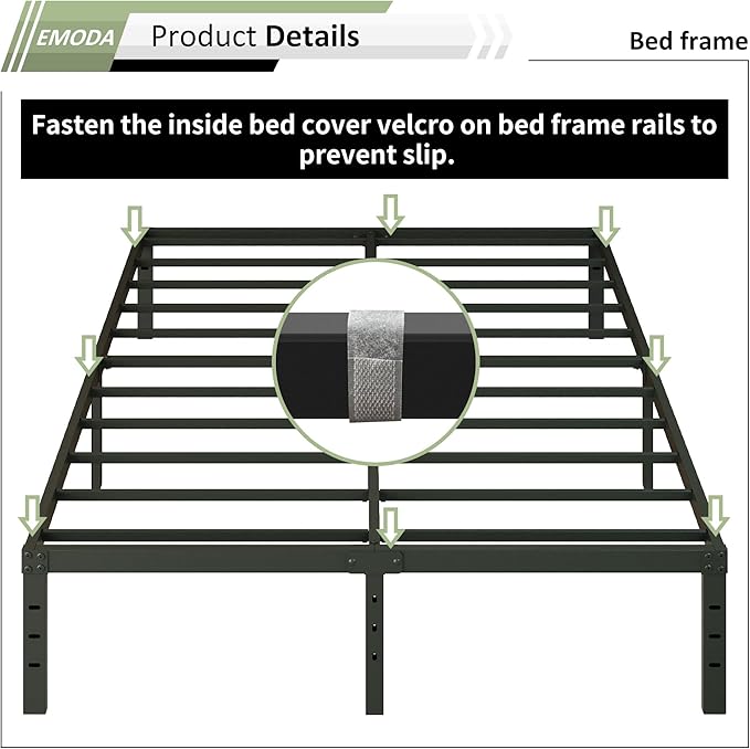 EMODA 14 Inch King Bed Frame with Fabric Cover, Heavy Duty Metal King Platform Bed Frame No Box Spring Needed, Noise Free, Easy Assembly