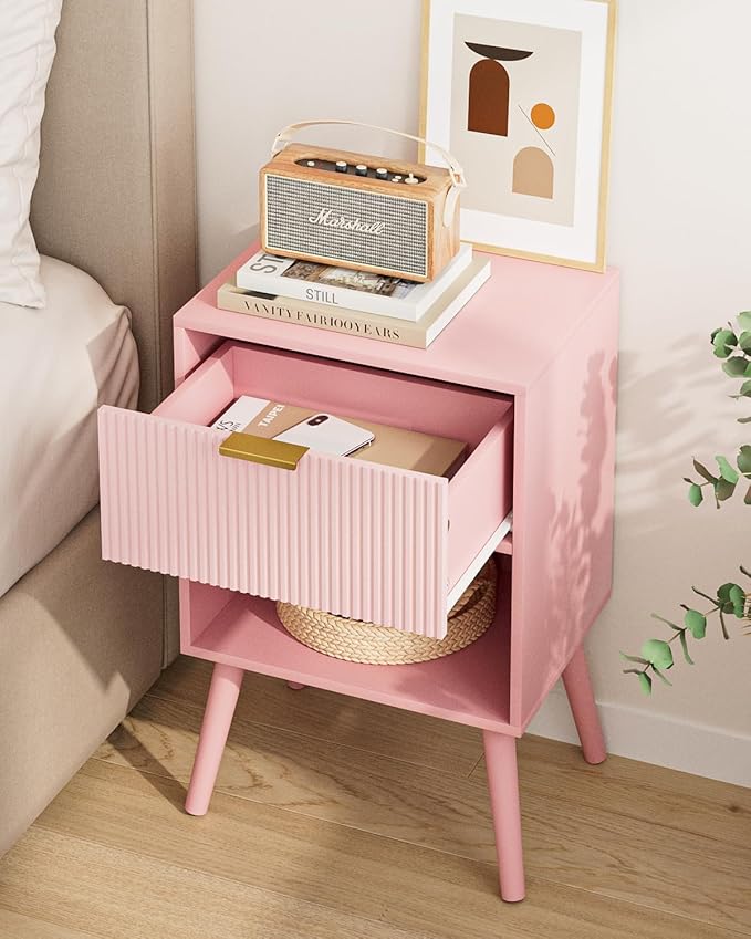 Nightstand, Small Side Table, Bedside Table with Drawer, Modern Night Stand, End Table for Bedroom, Living Room (Pink Stripe)