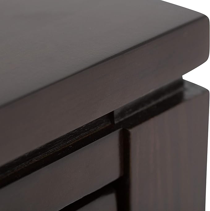 SIMPLIHOME Cosmopolitan Console Table - 38 Inch Wide Solid Wood Sofa Table in Mahogany Brown, Contemporary Compact Storage Table for Entryway or Living Room with 2 Drawers and Tapered Legs