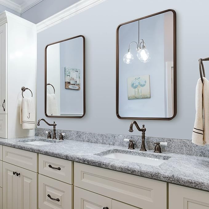 ANDY STAR 28x36 INCH Bronze Bathroom Mirror, Rounded Rectangle Oil Rubbed Bronze Mirrors for Bathroom,Tube Metal Framed, 1’’ Deep Wall Mounted Vertically/Horizontal