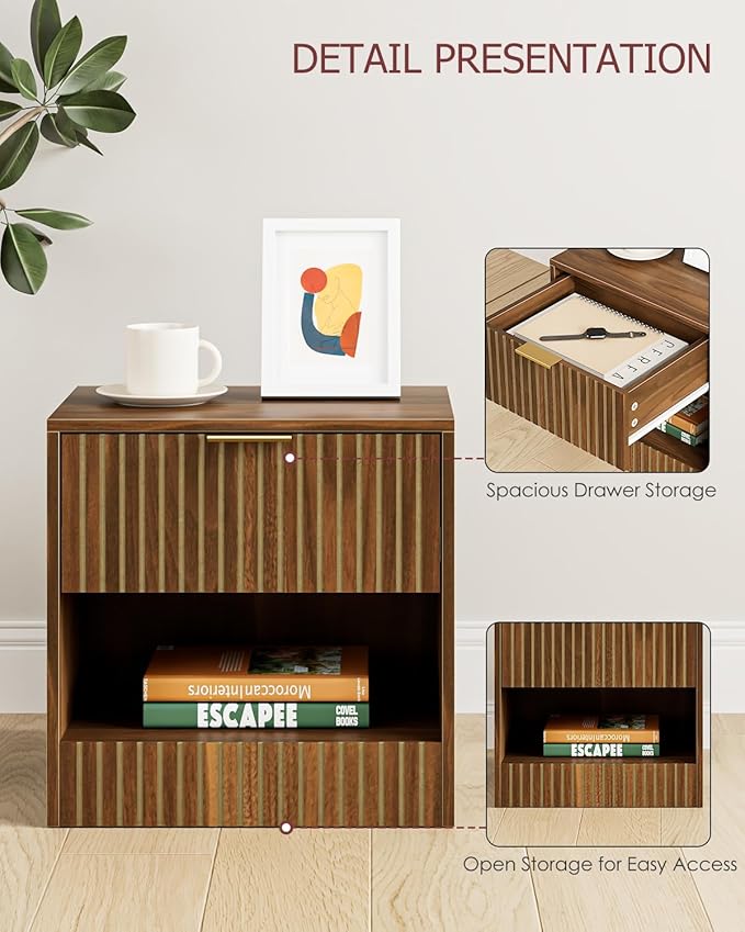Tiny nightstand Small Night Stand Modern Bedside Table,Boho Side End Table for Bedroom,Living Room,Office(Walnut)
