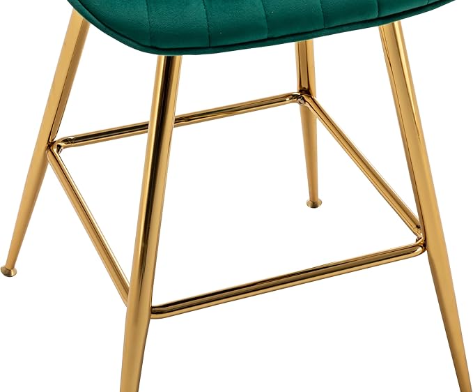 Sidanli Counter Height Bar Stools Set of 2, Modern Velvet Barstools with Back, 24 inch Seat Height Comfortable Island Stools with Gold Legs, Green