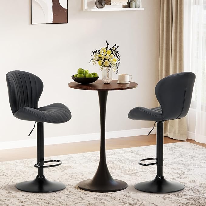COLAMY Bar Stools Set of 4, Modern Swivel Bar Chairs, Adjustable Faux Leather Upholstered Barstools Counter Height with High Backrest for Bar, Kitchen Island, Dining Room, Black