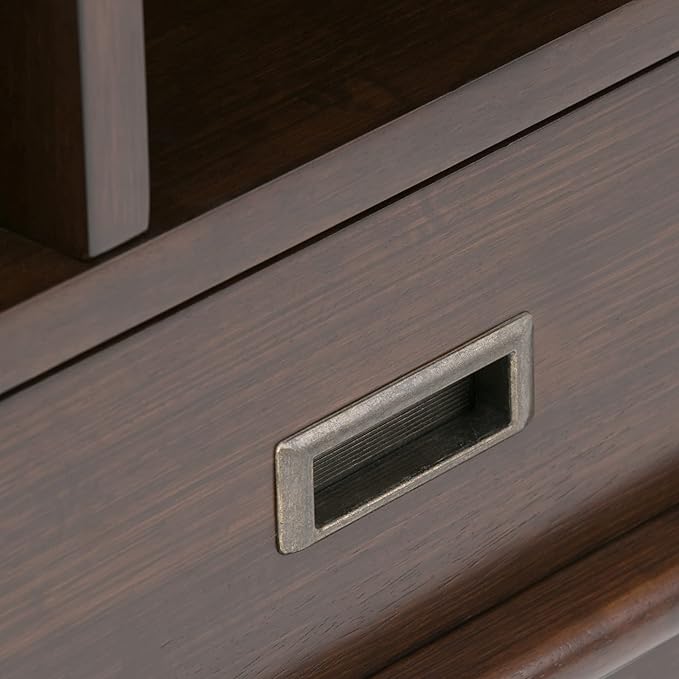 SIMPLIHOME Draper Bookcase - 64 inch Tall Solid Hardwood Storage Bookshelf in Medium Auburn Brown, Mid-Century Modern Storage for Living Room, Study or Office with Adjustable Shelves and Angled Legs