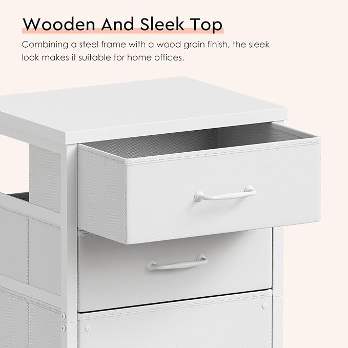 3 Drawer Mobile File Cabinet with Wheels Fabric Vertical Filing Cabinet fits A4 or Letter Size for Home Office,White