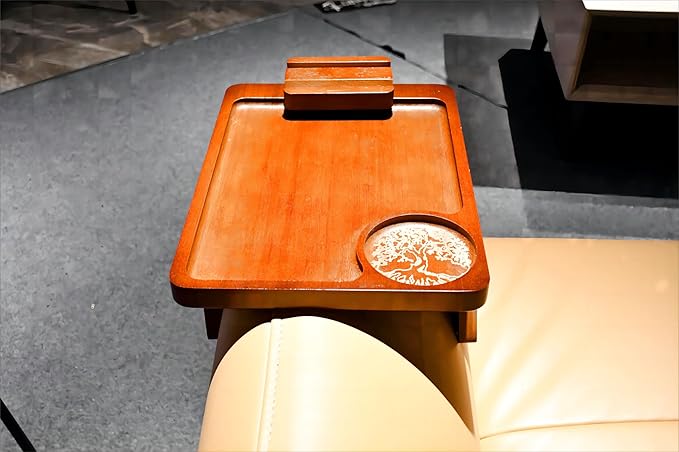 Couch Arm Tray Table Clip on Sofa, Armrest TV Tray Table with 360° Rotating Phone Holder, Sofa Chair Side Table, Gift for Mom Dad or Friends 11.8'' with Logo of Tree of Life