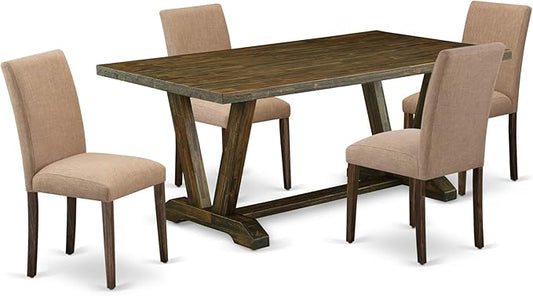East West Furniture V777AB747-5 5 Piece Kitchen Table Set for 4 Includes a Rectangle Dining Room Table with V-Legs and 4 Light Sable Linen Fabric Upholstered Chairs, 40x72 Inch, Multi-Color