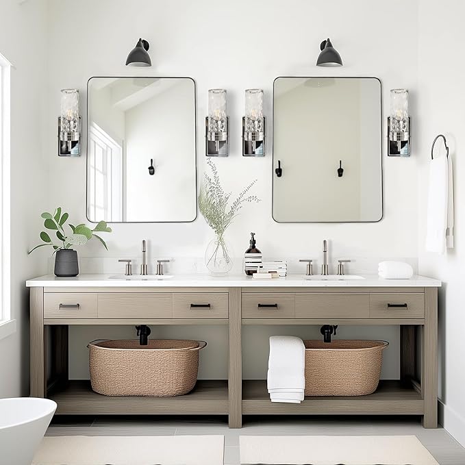 ANDY STAR Brushed Nickel Mirror for Bathroom, 22"x30" Silver Metal Frame Wall Mirror, Rectangular Stainless Steel Rounded Corner Mirror with 1’’ Deep Set Design Hangs Horizontal Or Vertical