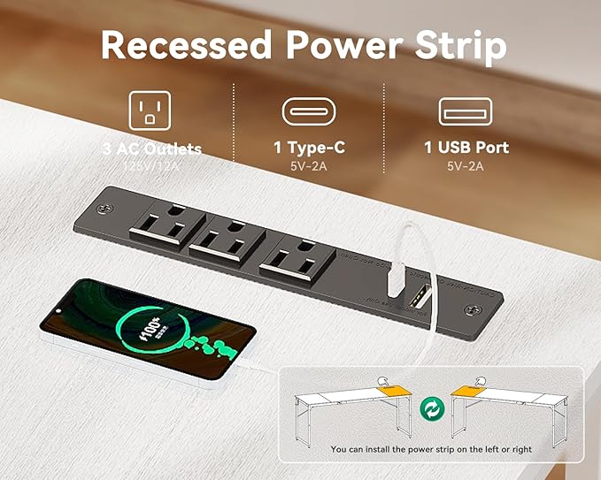 Coleshome 71 Inch Computer Desk with USB Ports, Large Office Desk, Long Study Student Writing Desk, White